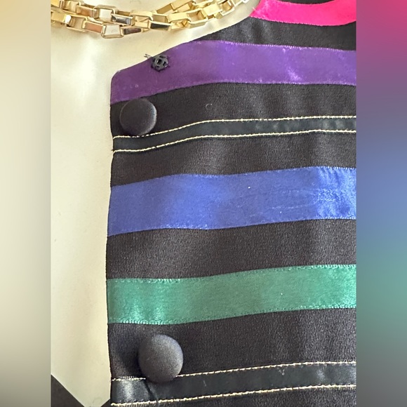 Talbots Ribbon Black Stripes Blazer Gold Trim 4 button 1st Button Is lose SZ 6P - Picture 5 of 11